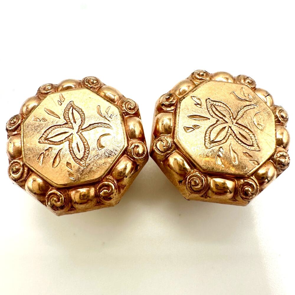 Antique Victorian 1800s rose gold filled etched leaves flex unisex cufflinks
